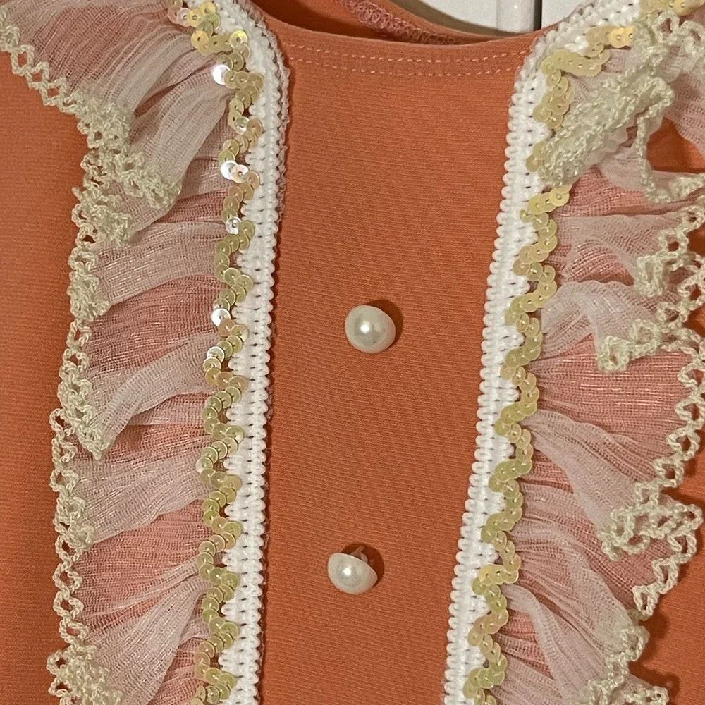 Cottagecore Prarie peach-colored‎ dress lace sequin trim Morute Costume